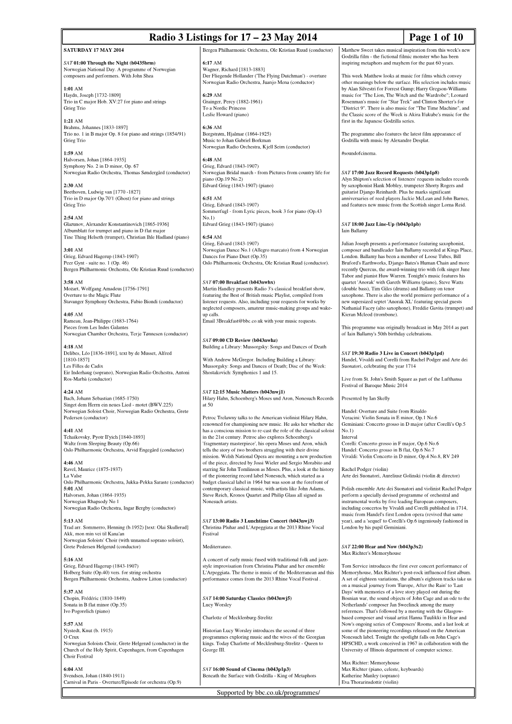 Radio 3 Listings for 17 – 23 May 2014 Page 1 Of