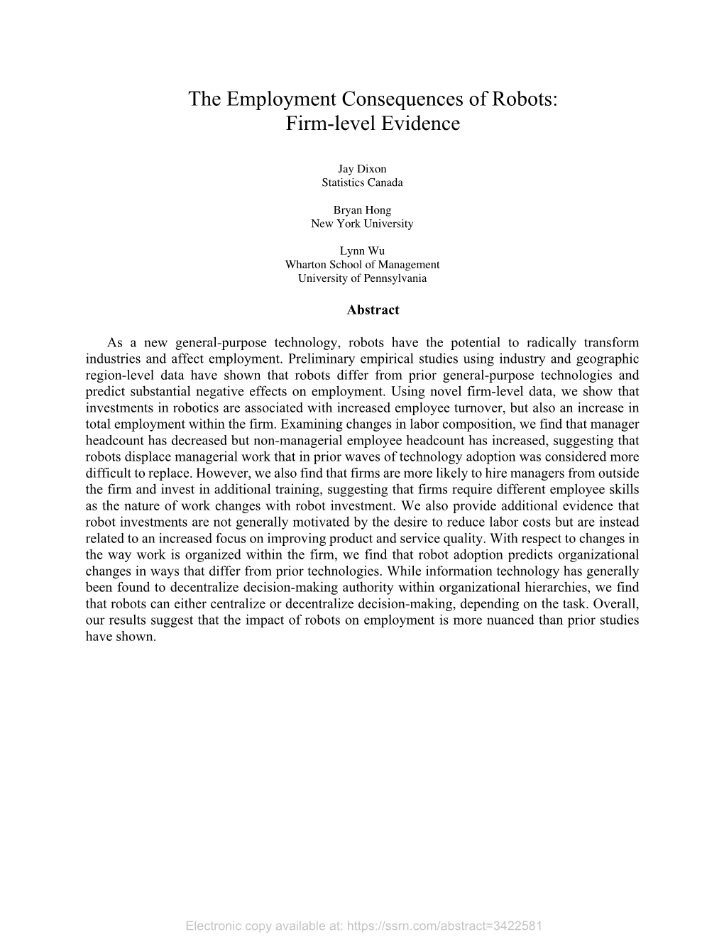 The Employment Consequences of Robots: Firm-Level Evidence