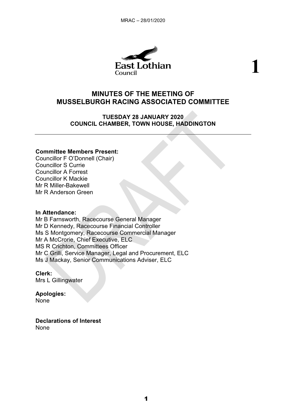 Minutes of the Meeting of Musselburgh Racing Associated Committee