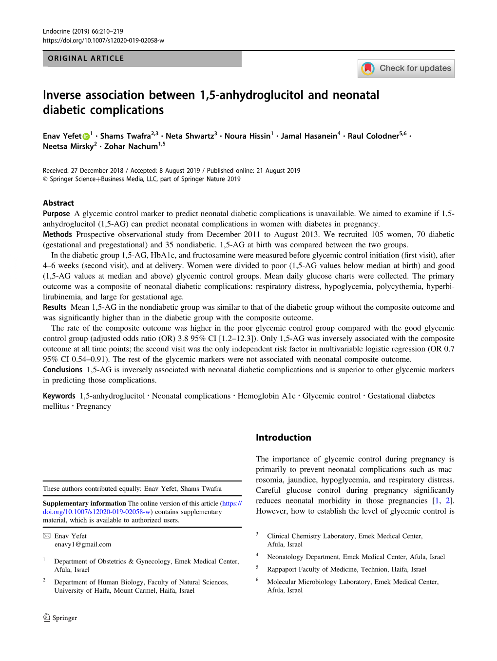 Inverse Association Between 1,5-Anhydroglucitol and Neonatal Diabetic Complications