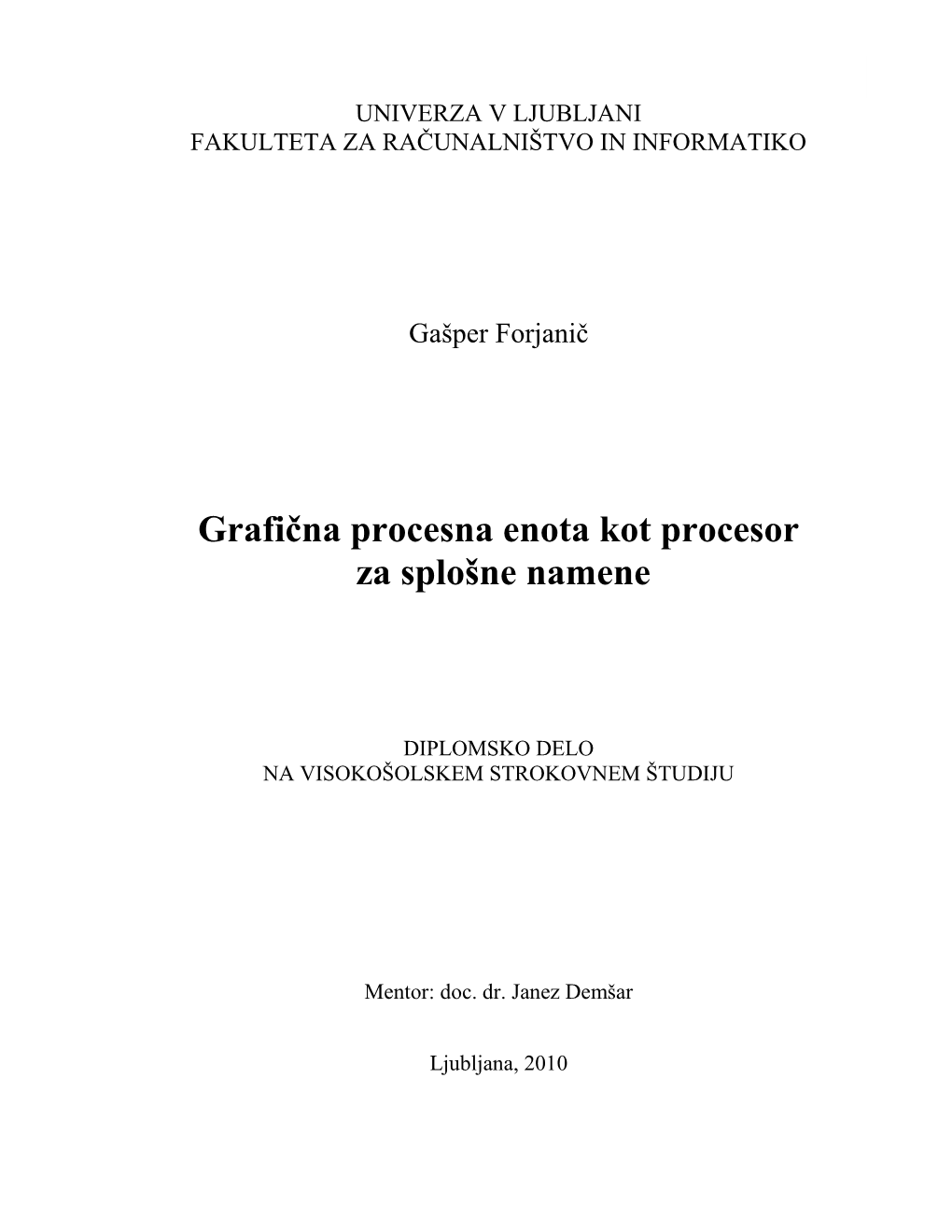 Grafična Procesna Enota Kot Procesor Za Splošne Namene