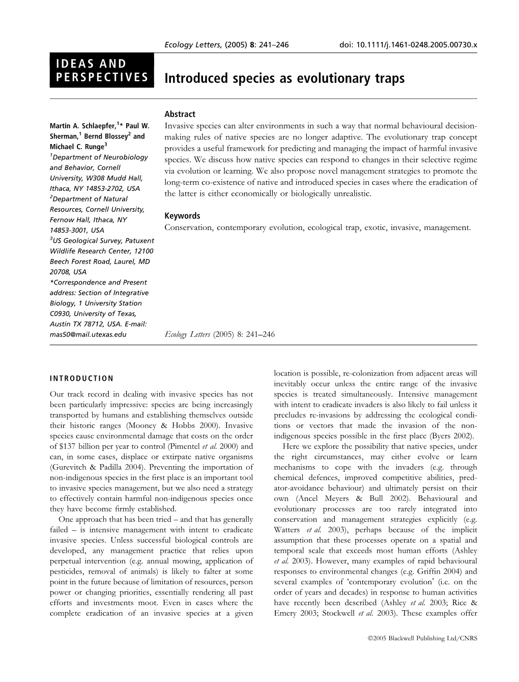 Introduced Species As Evolutionary Traps