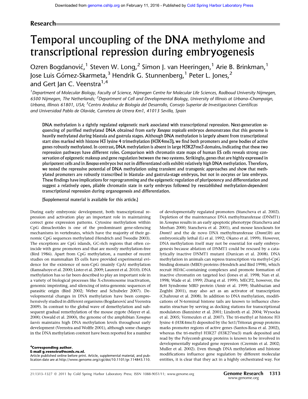 Temporal Uncoupling of the DNA Methylome and Transcriptional Repression During Embryogenesis