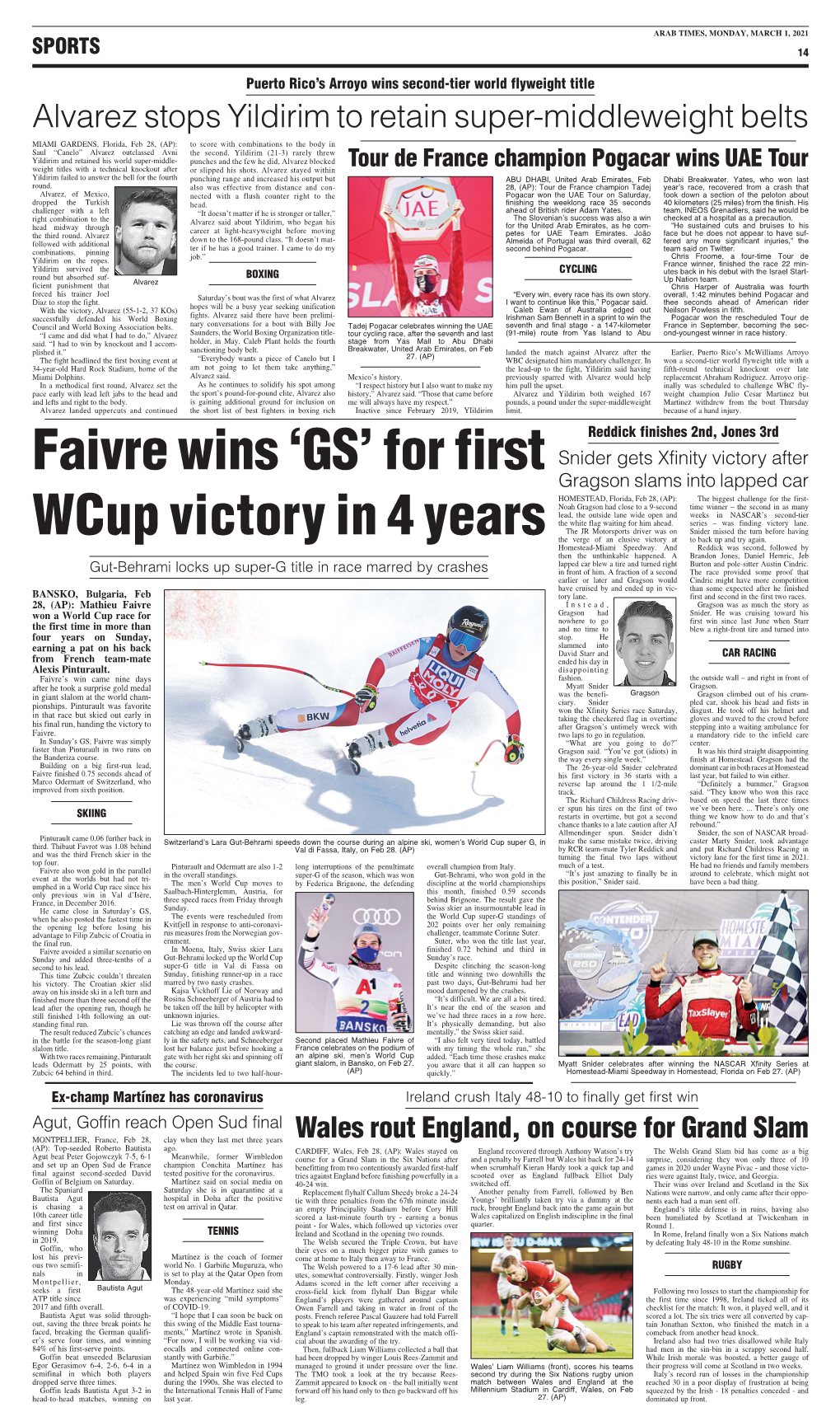 Faivre Wins 'GS' for First Wcup Victory in 4 Years