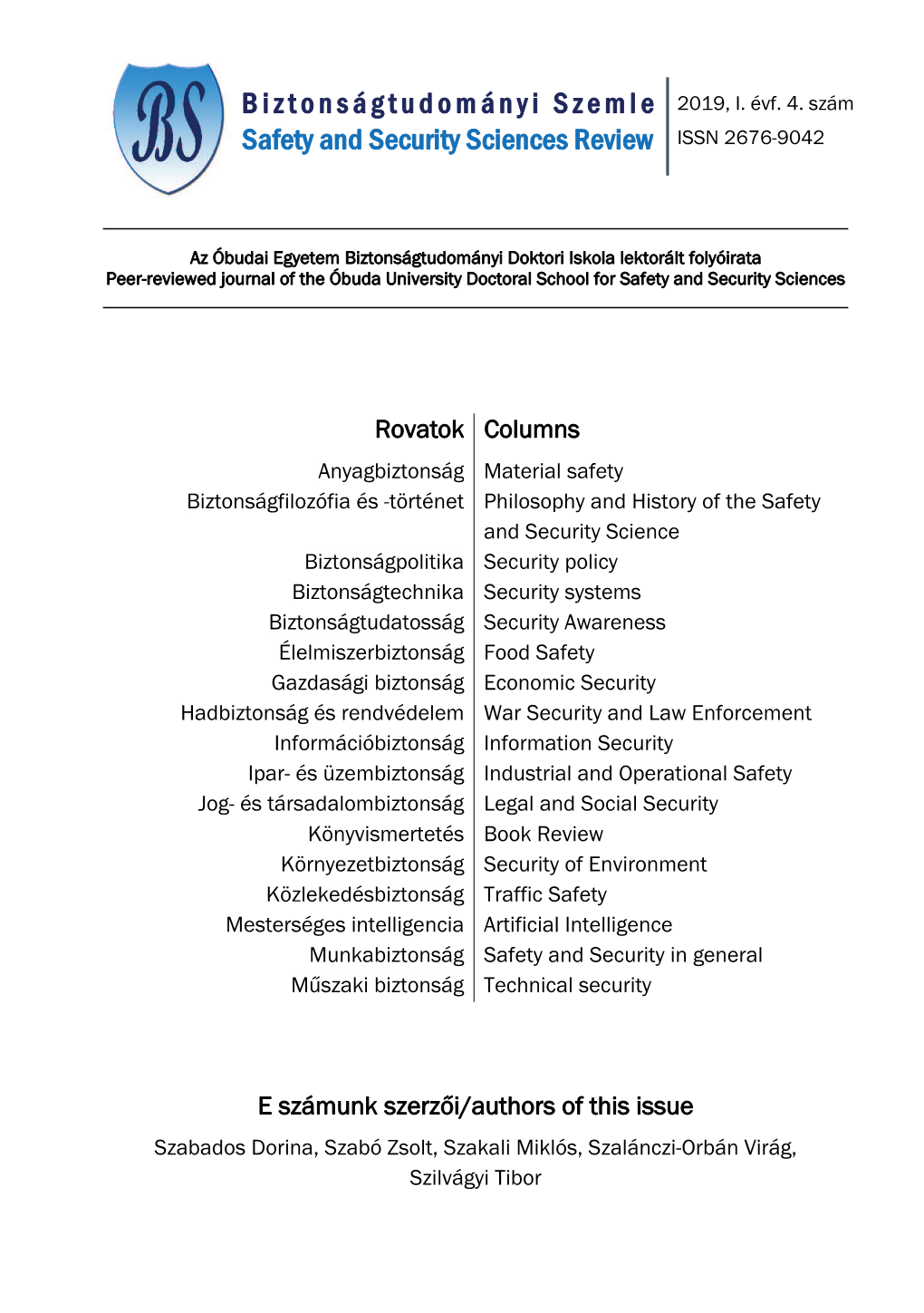 Biztonságtudományi Szemle Safety and Security Sciences Review