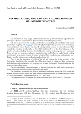Lex Mercatoria, Soft Law and a Closer Aproach of Unidroit Principles