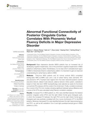 Abnormal Functional Connectivity of Posterior Cingulate Cortex Correlates with Phonemic Verbal Fluency Deﬁcits in Major Depressive Disorder