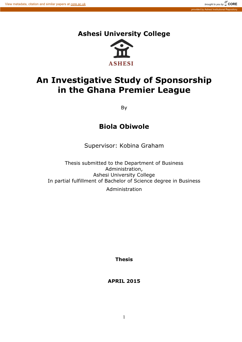 An Investigation on the Relationship Quality Between the Ghana Premier League and Its Sponsors