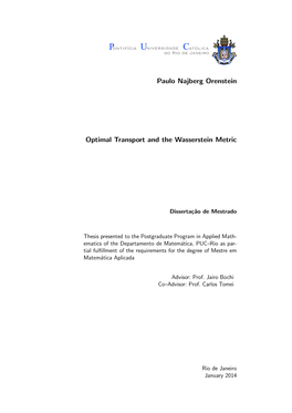 Paulo Najberg Orenstein Optimal Transport and the Wasserstein Metric