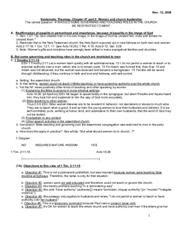 Women and Church Leadership the Central Question:  SHOULD SOME GOVERNING and TEACHING ROLES in the CHURCH BE RESTRICTED to MEN?