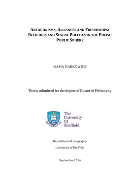 Antagonisms, Alliances and Friendships: Religious and Sexual Politics in the Polish Public Sphere