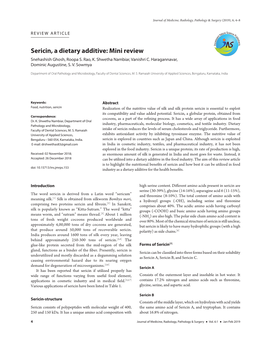 Sericin, a Dietary Additive: Mini Review Snehashish Ghosh, Roopa S