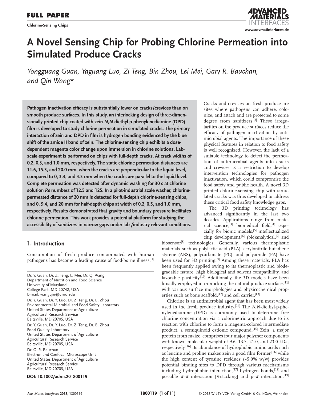 A Novel Sensing Chip for Probing Chlorine Permeation Into Simulated Produce Cracks