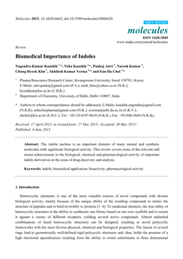 Biomedical Importance of Indoles