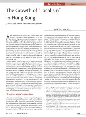 The Growth of “Localism” in Hong Kong