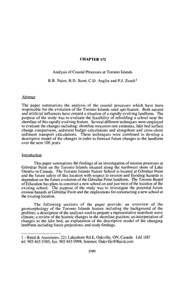 CHAPTER 172 Analysis of Coastal Processes at Toronto Islands R.B