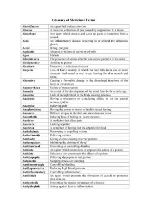 Glossary of Medicinal Terms