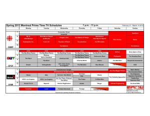 Spring 2012 Montreal Prime Time TV Schedules 7 P.M
