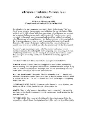 Vibraphone: Technique, Methods, Solos Jim Mckinney