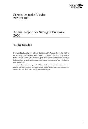 Annual Report for Sveriges Riksbank 2020