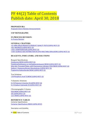 PF 44(2) Table of Contents Publish Date: April 30, 2018