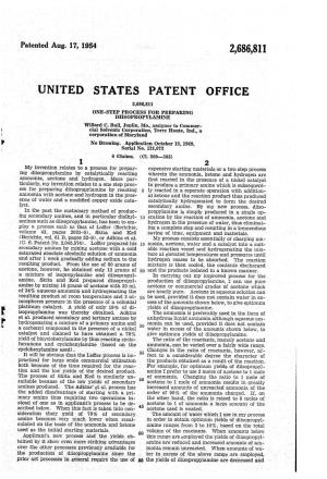 UNITED STATES PATENT OFFICE 2,686,811 ONESTEP PROCESS for PREPARNG DISOPROPYLAMINE Willard C