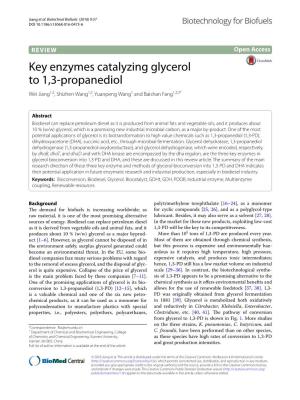 Key Enzymes Catalyzing Glycerol to 1,3-Propanediol