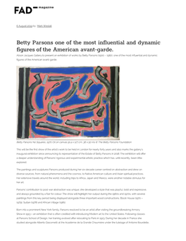 Betty Parsons One of the Most Influential and Dynamic Gures of The