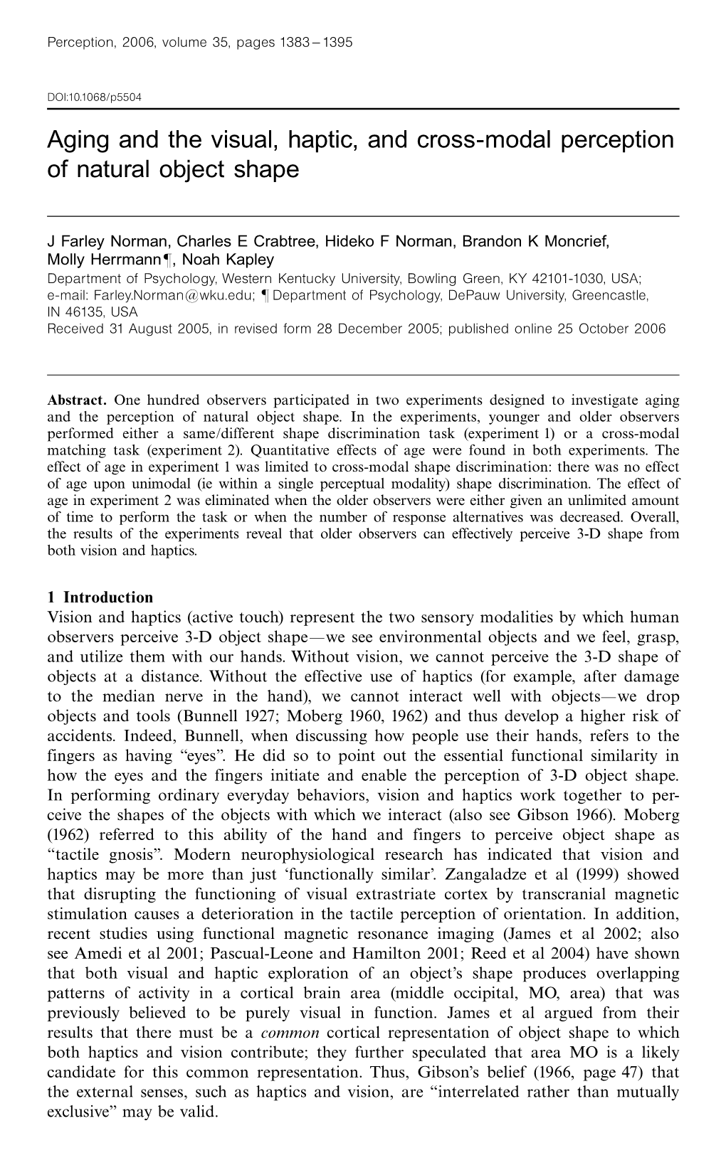 Aging and the Visual, Haptic, and Cross-Modal Perception of Natural Object Shape