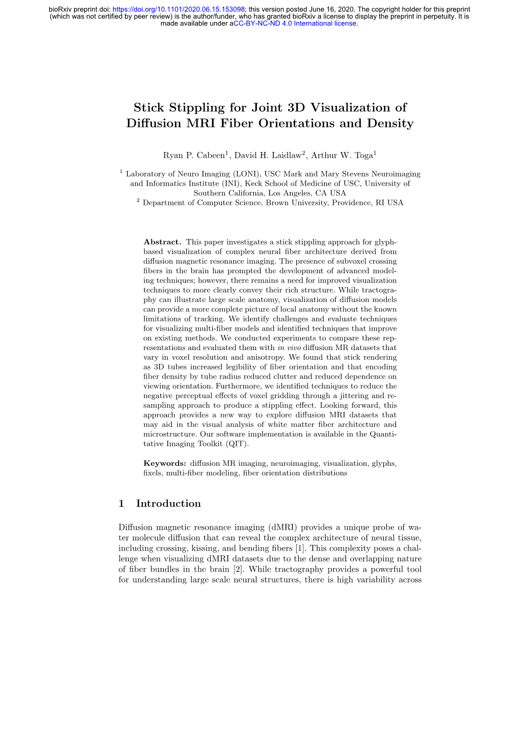 Stick Stippling for Joint 3D Visualization of Diffusion MRI Fiber