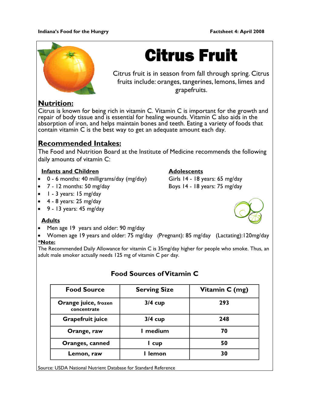 Citrus Fruit Citrus Fruit Is in Season from Fall Through Spring