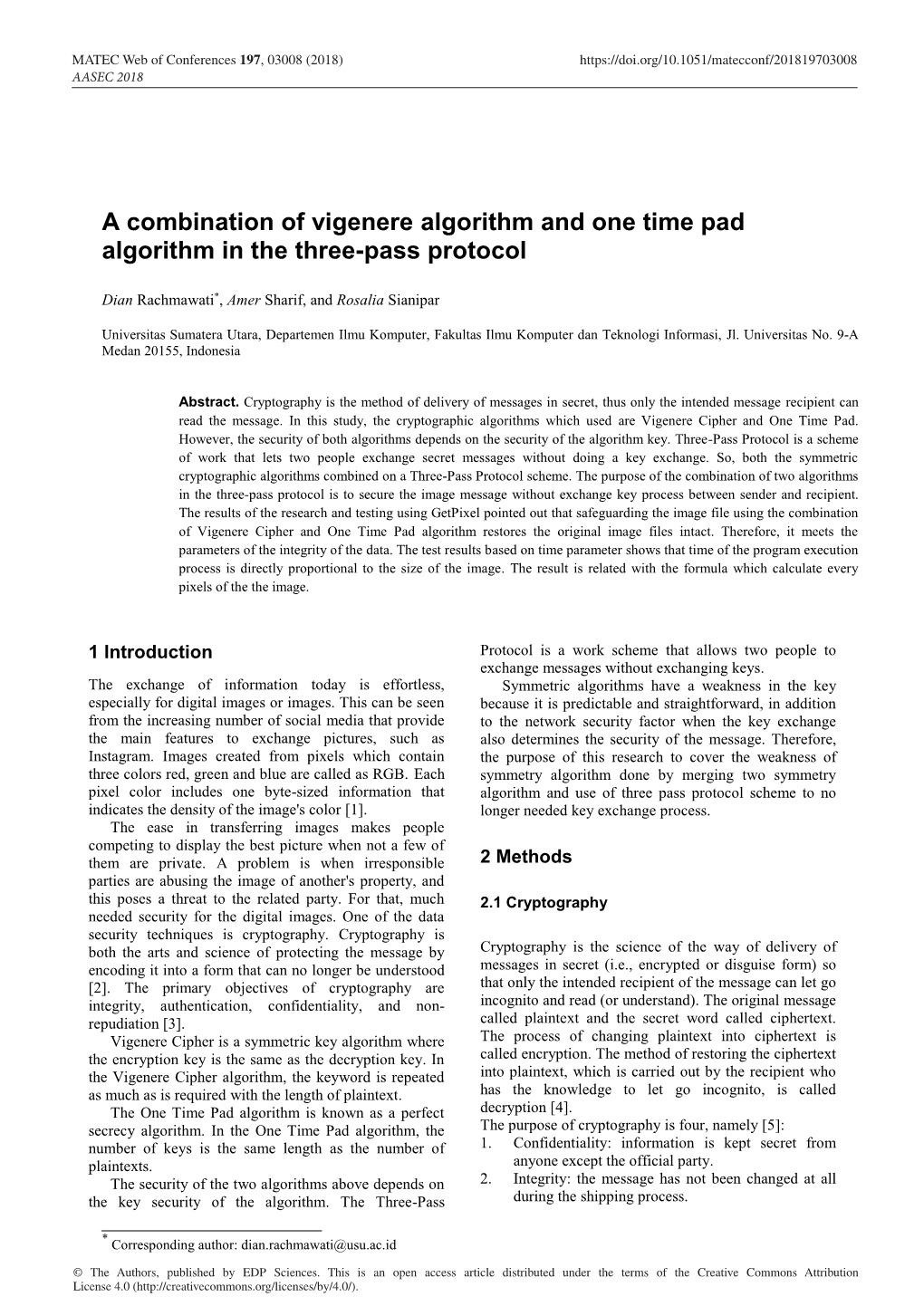 A Combination of Vigenere Algorithm and One Time Pad Algorithm in the Three-Pass Protocol