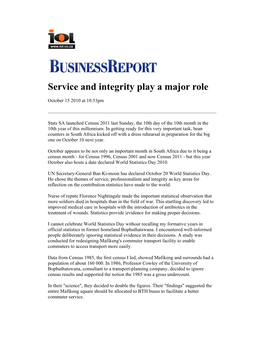 Service and Integrity Play a Major Role