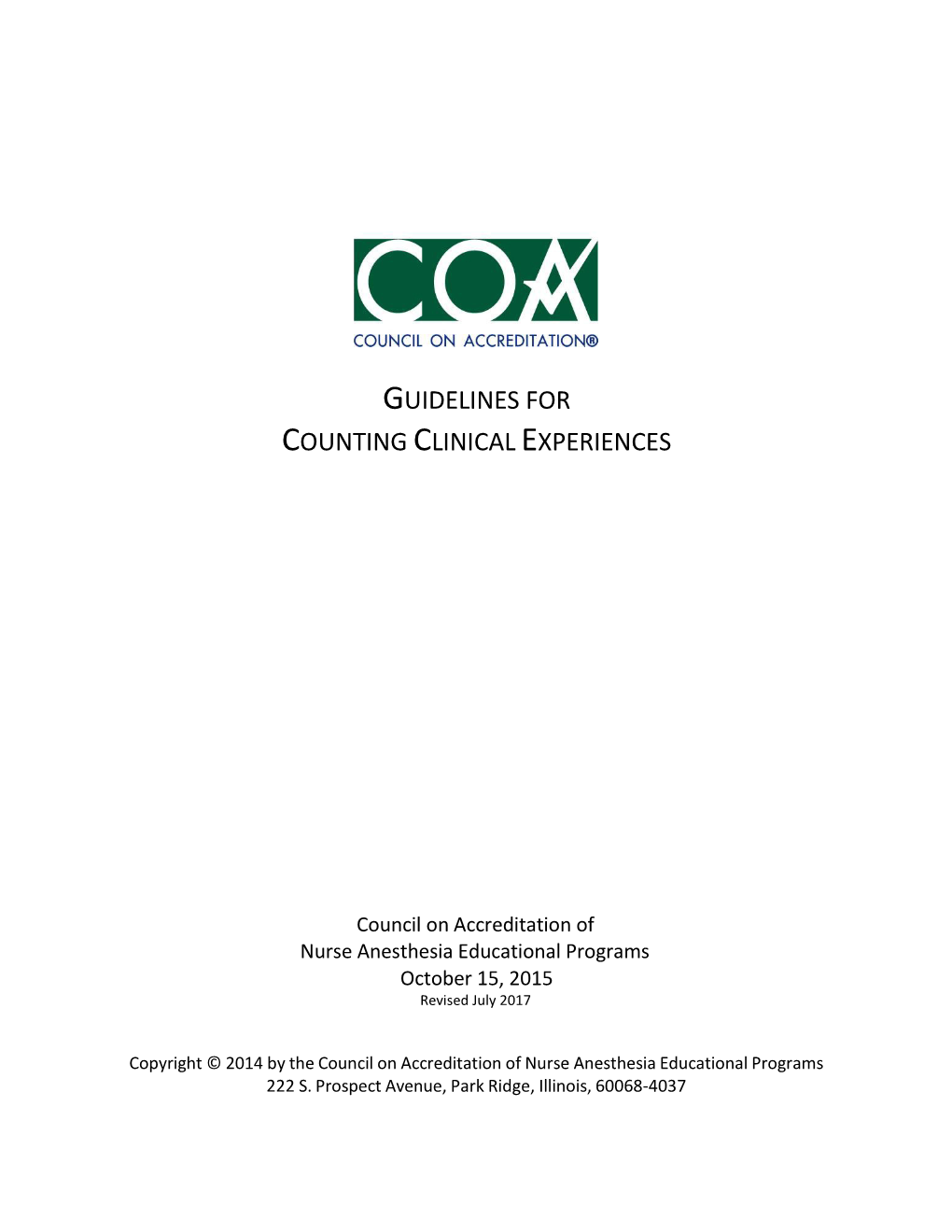 Guidelines for Counting Clinical Experiences