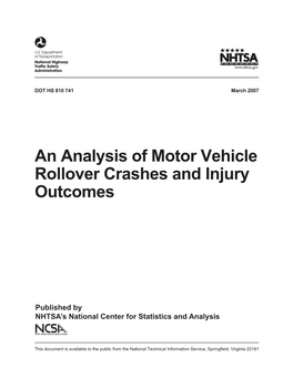 An Analysis of Motor Vehicle Rollover Crashes and Injury Outcomes