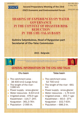 Sharing of Experiences on Water Governance in the Context of Disaster Risk Reduction in the Chu-Talas Basin