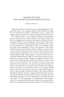 History of State and Church Relationships in Latvia