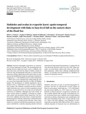 Sinkholes and Uvalas in Evaporite Karst: Spatio-Temporal Development with Links to Base-Level Fall on the Eastern Shore of the Dead Sea