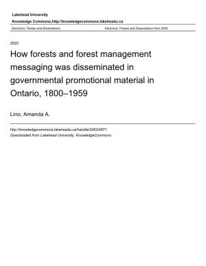 How Forests and Forest Management Messaging Was Disseminated in Governmental Promotional Material in Ontario, 1800–1959