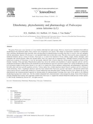 Ethnobotany, Phytochemistry and Pharmacology of Podocarpus Sensu Latissimo (S.L.) ⁎ H.S