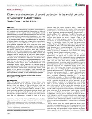 Diversity and Evolution of Sound Production in the Social Behavior of Chaetodon Butterflyfishes Timothy C
