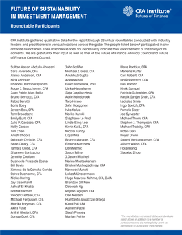 FUTURE of SUSTAINABILITY in INVESTMENT MANAGEMENT Roundtable Participants