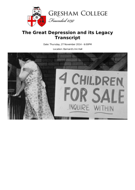 The Great Depression and Its Legacy Transcript