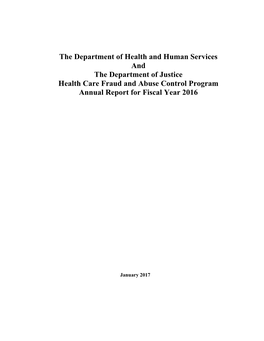 Health Care Fraud and Abuse Control Program, Annual Report for Fiscal