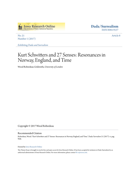 Kurt Schwitters and 27 Senses: Resonances in Norway, England, and Time Wood Roberdeau Goldsmiths, University of London