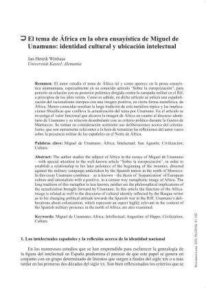 El Tema De África En La Obra Ensayística De Miguel De Unamuno: Identidad Cultural Y Ubicación Intelectual 93