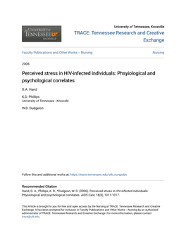 Perceived Stress in HIV-Infected Individuals: Phsyiological and Psychological Correlates