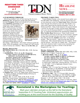 HEADLINE NEWS Keeneland Is the Marketplace for Yearlings