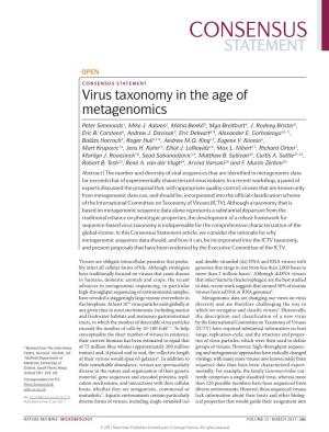 Consensus Statement: Virus Taxonomy in the Age of Metagenomics