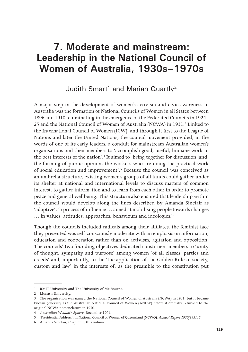 Leadership in the National Council of Women of Australia, 1930S–1970S